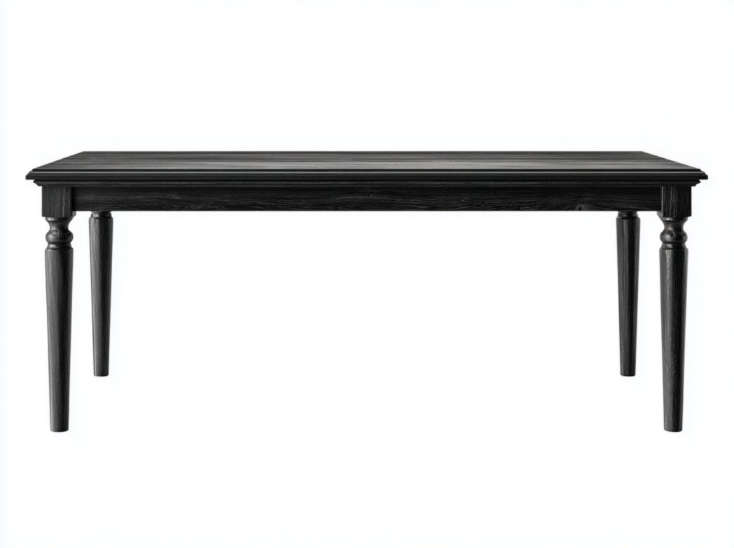 Table à manger extensible plateau noir en bois avec pieds cylindriques