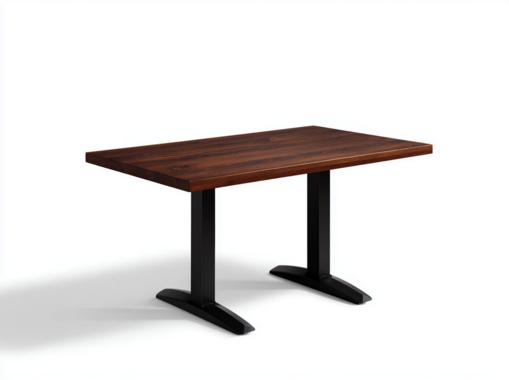 Table à manger rectangulaire plateau brun foncé et base métallique noire en double T