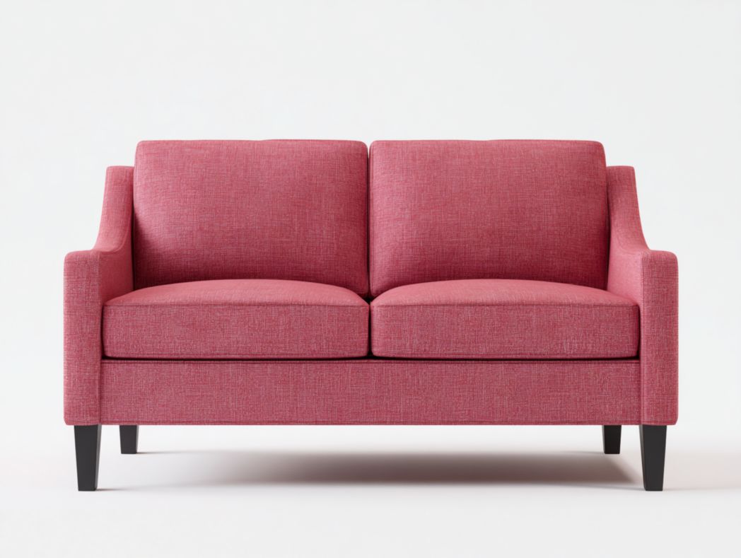 Canapé 2 places tissu polyester rose avec pieds en métal noir