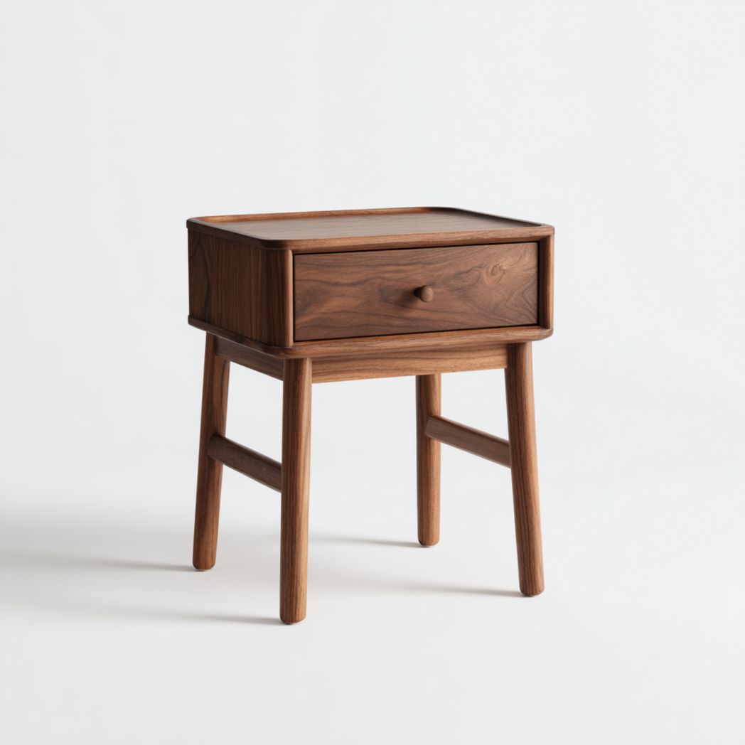 Table de chevet brun moyen en bois massif avec tiroir