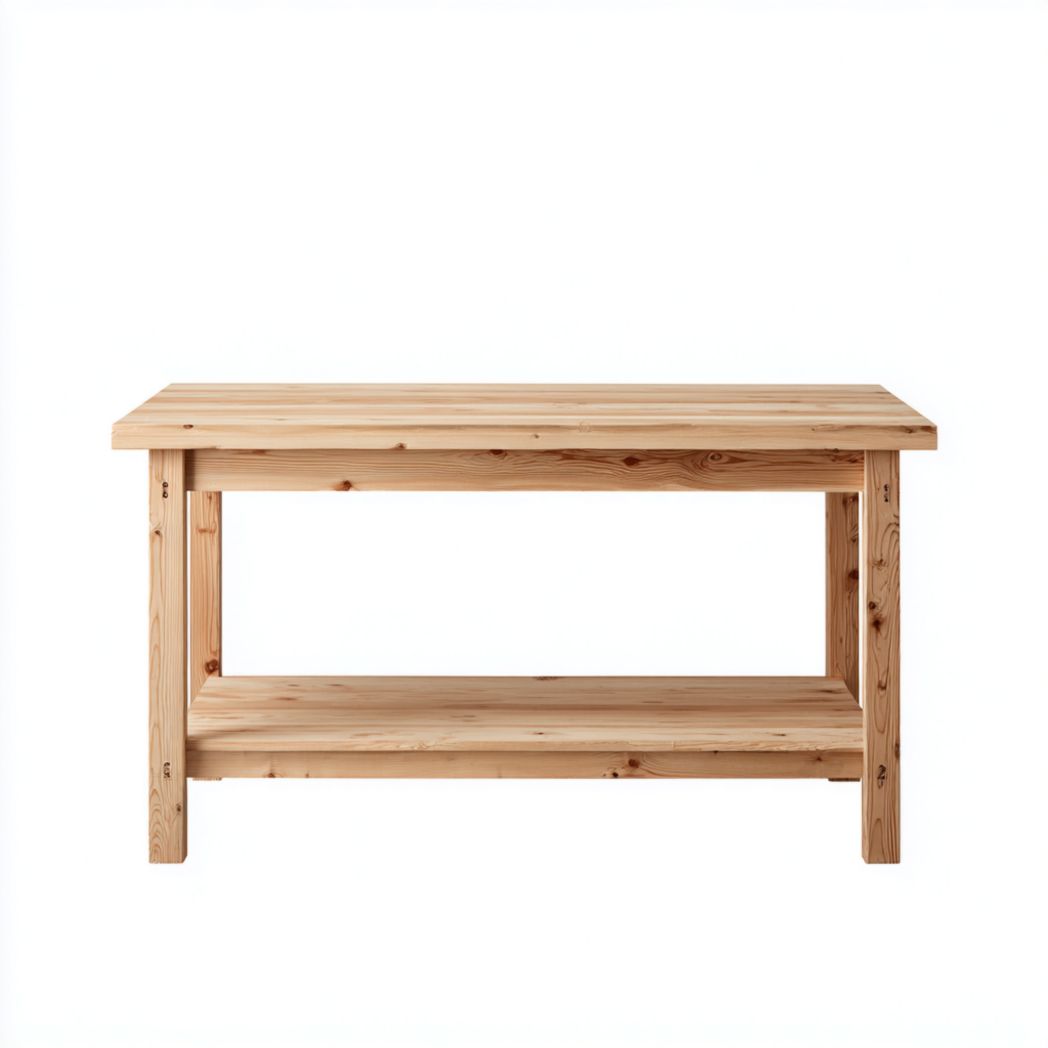 Table de jardin rectangulaire en bois brun clair avec étagère inférieure