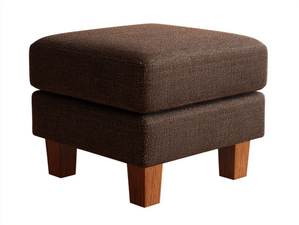 Tabouret carré tissu brun foncé avec pieds en bois