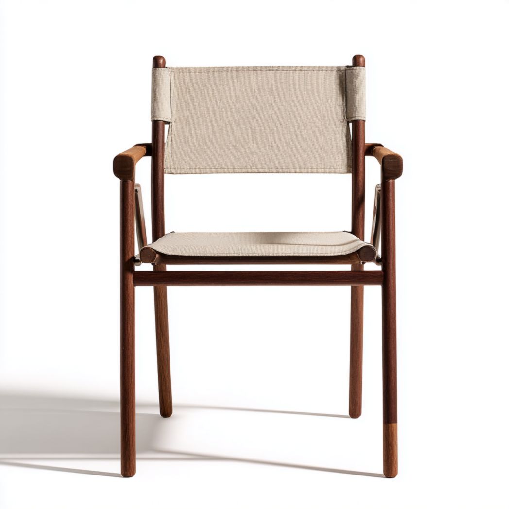 Chaises de jardin en bois massif avec assise et dossier en toile de coton beige