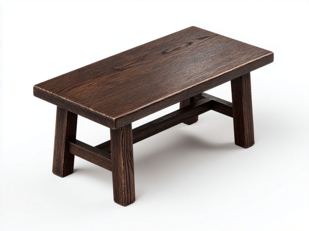 Tabouret rectangulaire en bois brun foncé avec renfort transversal