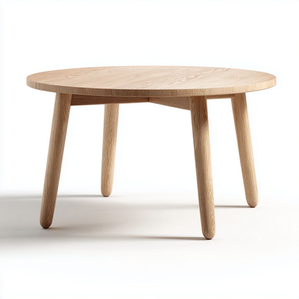 Table basse ronde en bois marron clair avec pieds inclinés