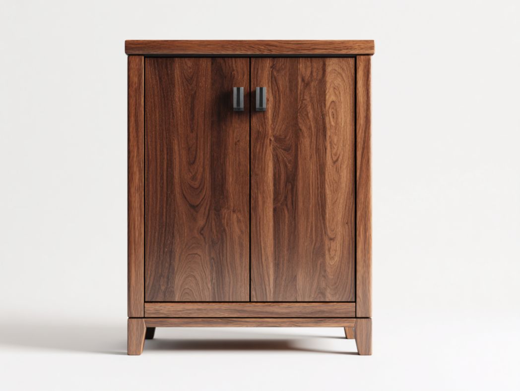 Meuble à chaussures 2 portes brun foncé avec poignées métalliques noires