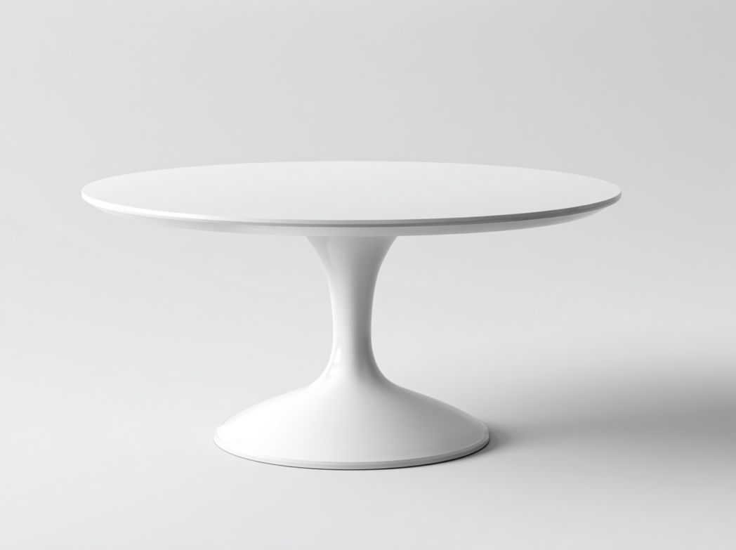 Table à manger ronde blanche pied en fibre de verre plateau laqué