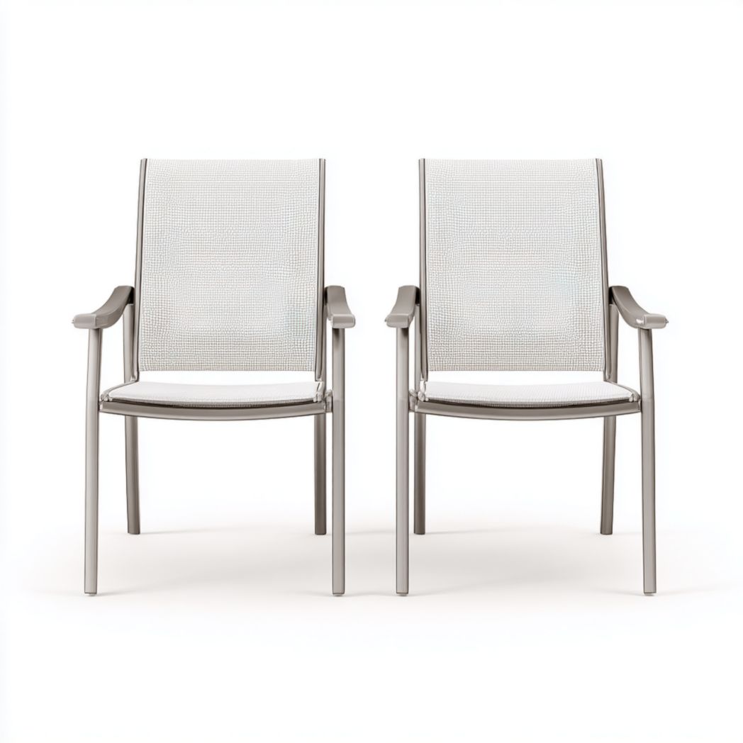 Lot de 2 chaises de jardin en aluminium gris avec assise et dossier en toile blanche