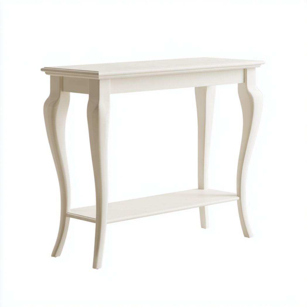 Console blanc cassé de style français avec pieds galbés et étagère inférieure