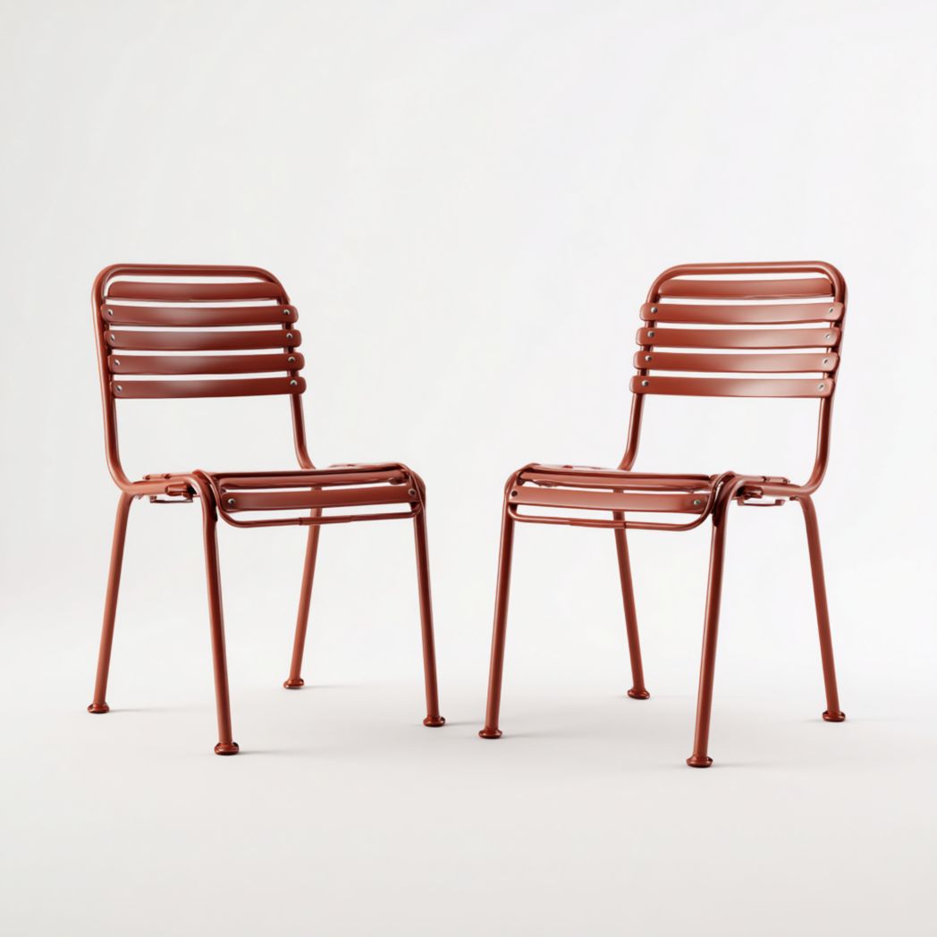 Lot de 2 chaises de jardin en métal brun rouge