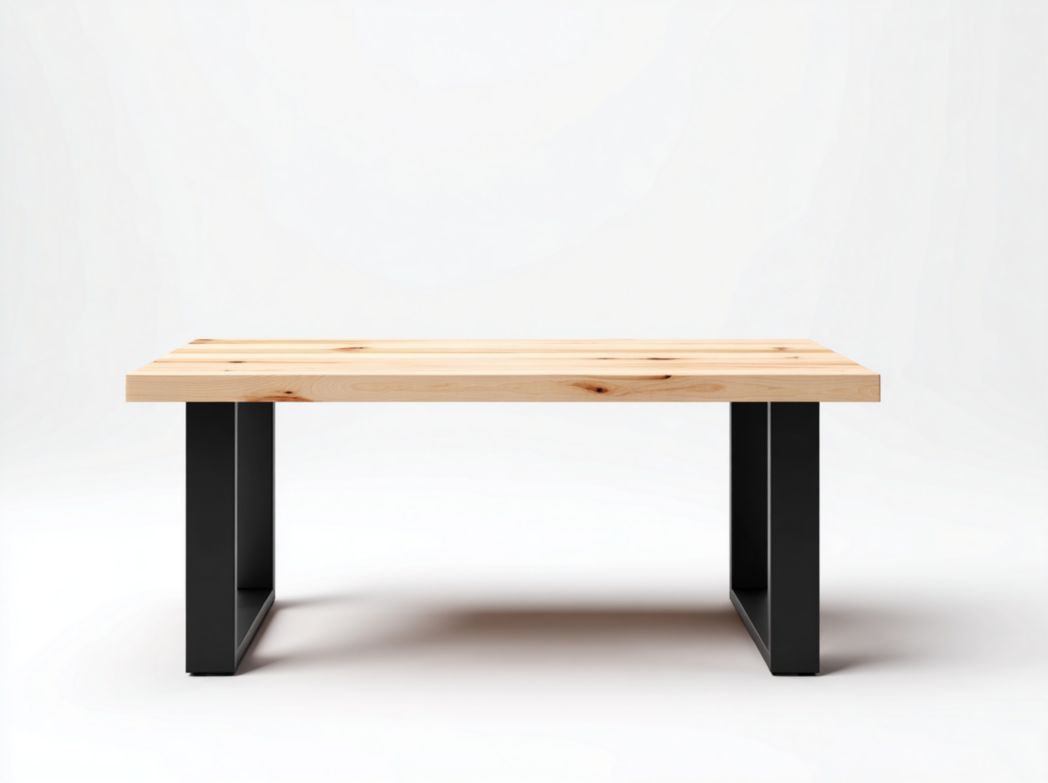 Table à manger rectangulaire plateau brun clair et cadre métallique noir rectangulaire