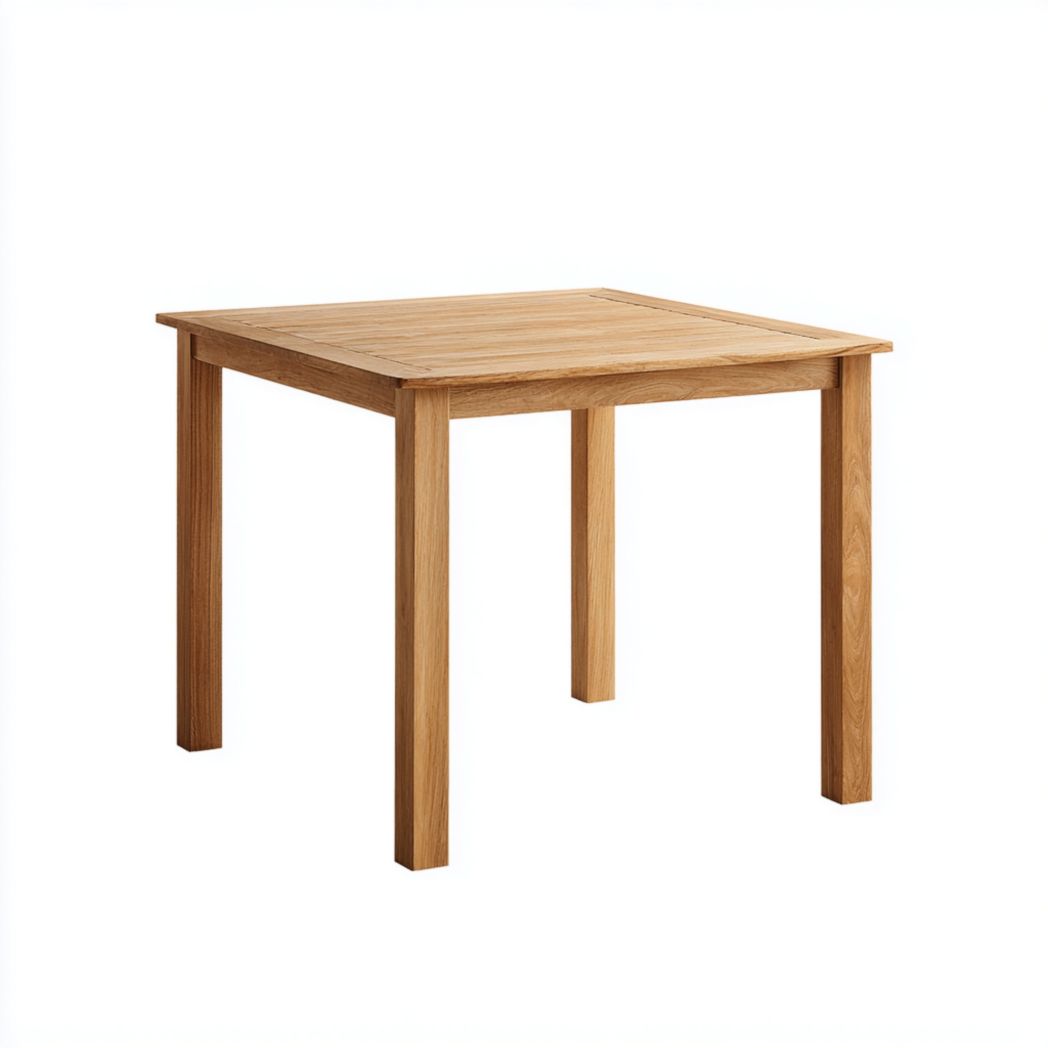 Table de jardin carrée brun clair à plateau lisse en bois avec pieds droits