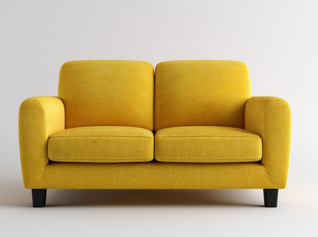 Canapé 2 places tissu polyester jaune avec pieds noirs