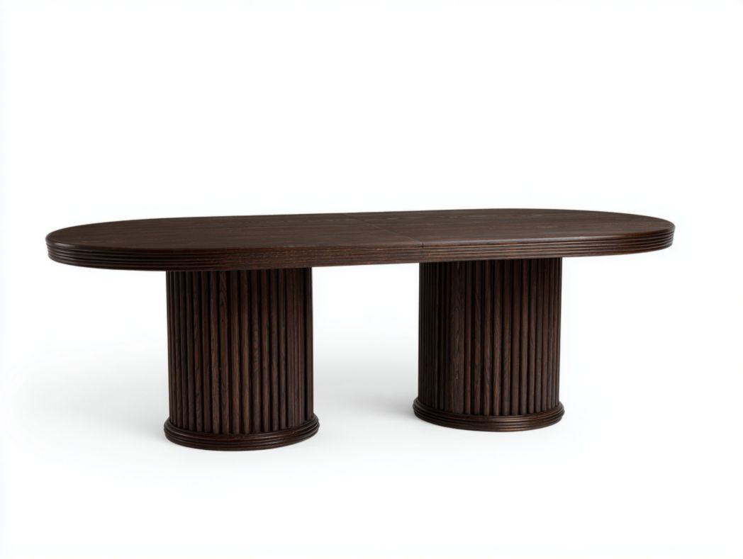 Table à manger ovale brun foncé en panneau MDF plaqué frêne