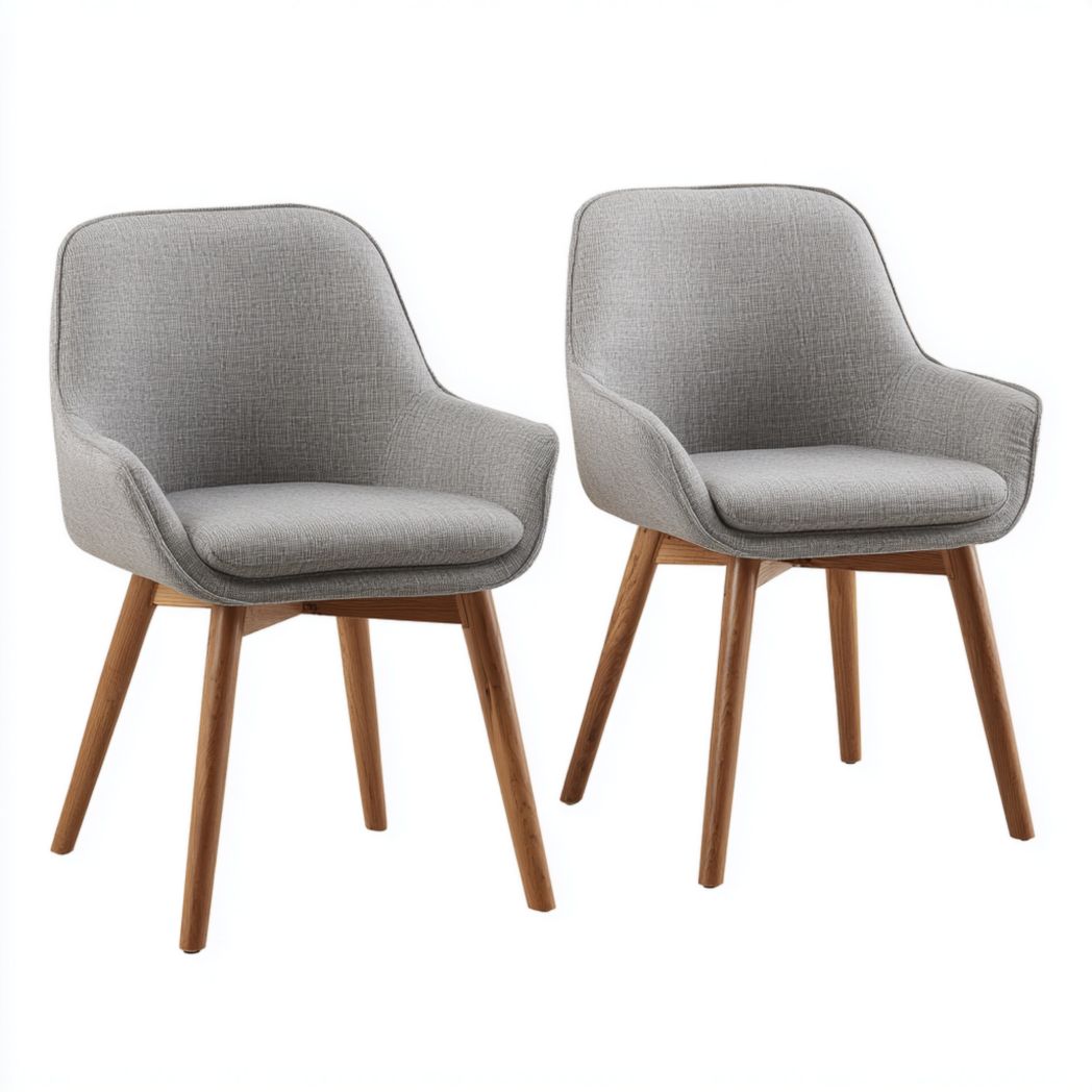 Lot de 2 chaises à manger en tissu gris avec pieds brun clair