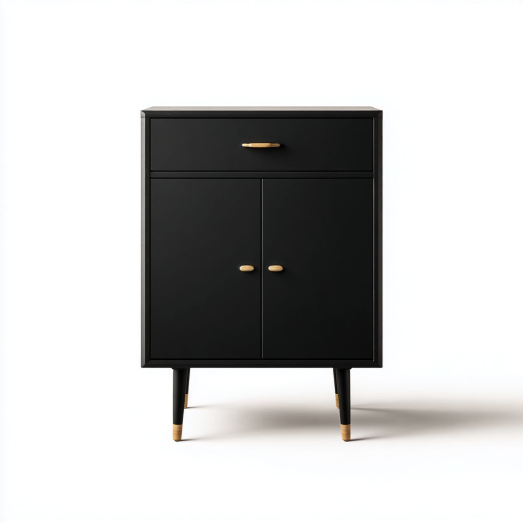 Buffet noir avec poignées et embouts métalliques dorés