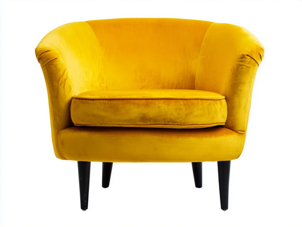 Fauteuil en velours jaune avec dossier arrondi