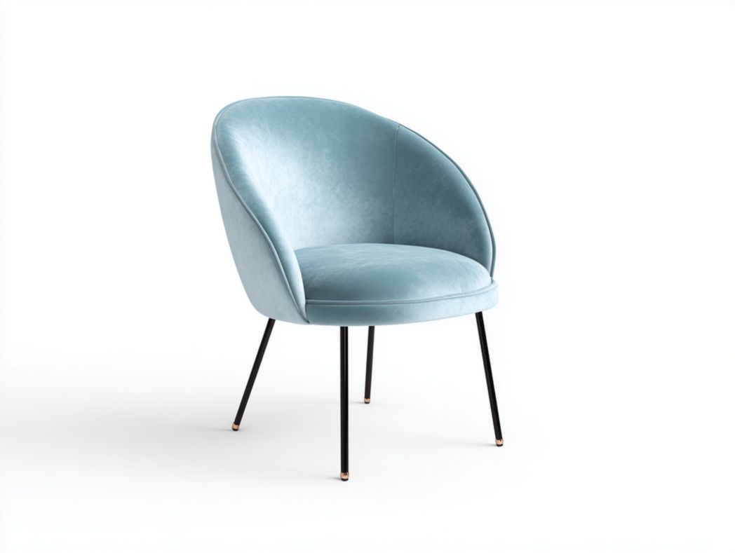 Fauteuil en velours bleu ciel avec pieds en métal noir