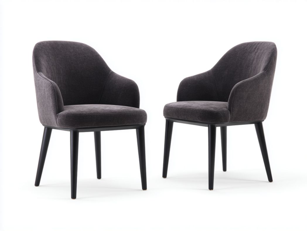 Lot de 2 chaises de salle à manger en velours microfibre gris foncé avec pieds ronds en bois noir