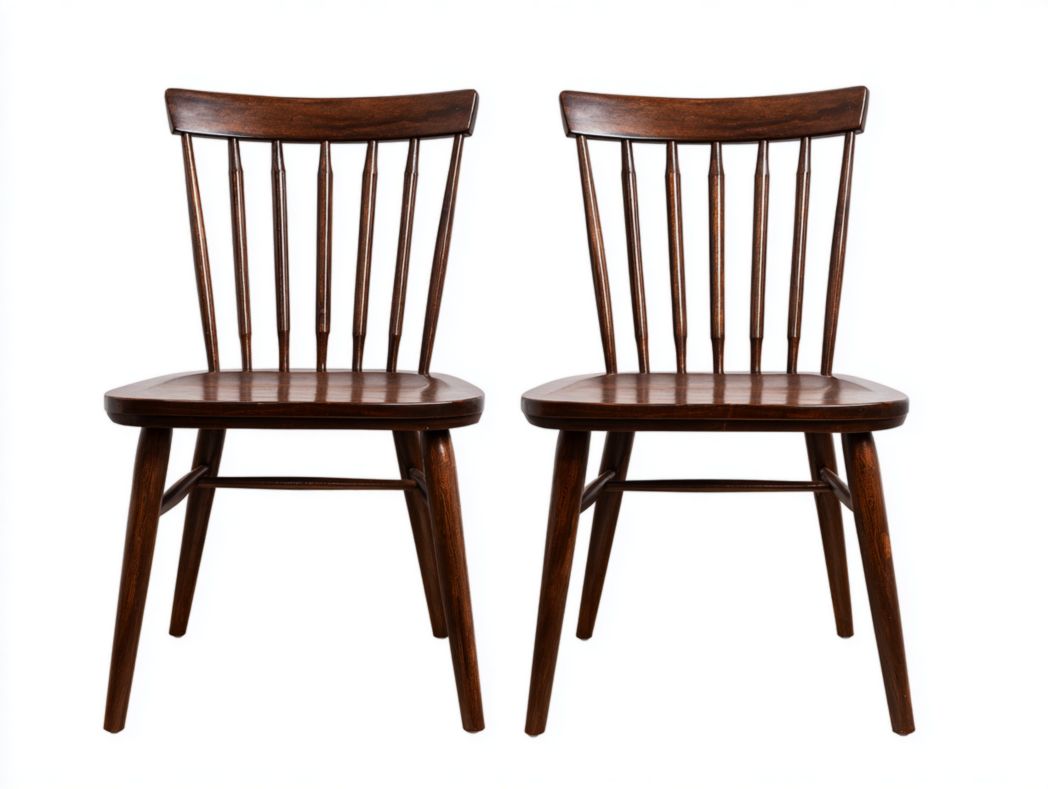 Lot de 2 chaises en bois brun foncé à dossier à barreaux ronds