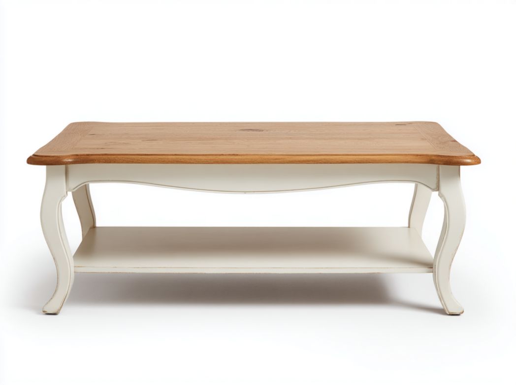 Table basse rectangulaire brun clair et blanc avec étagère inférieure