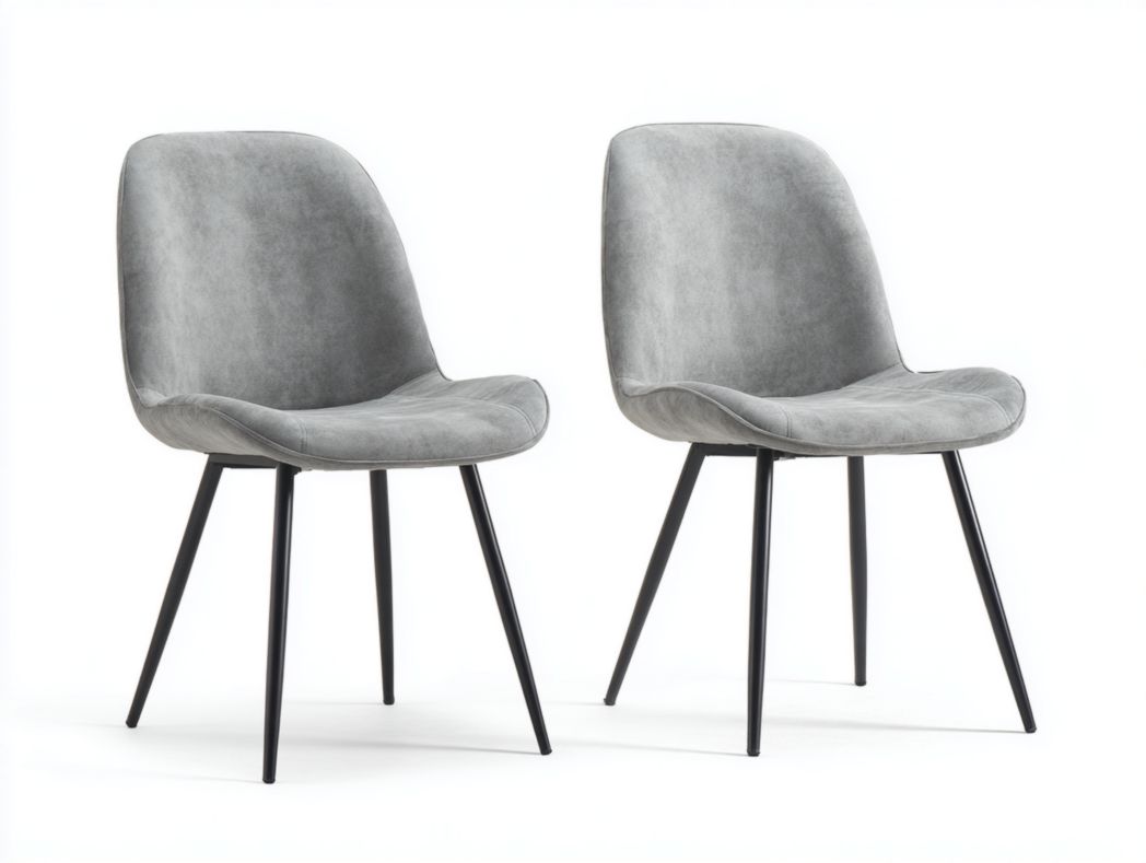 Lot de 2 chaises de salle à manger en velours gris clair avec pieds en métal noir