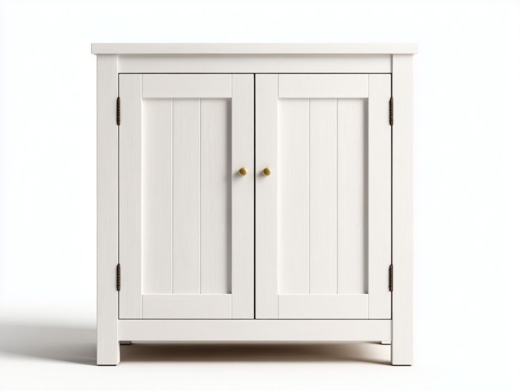 Meuble à chaussures blanc à deux portes avec poignées dorées