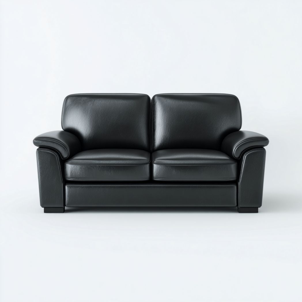 Canapé 2 places en cuir synthétique noir accoudoirs courbés pieds en bois noir