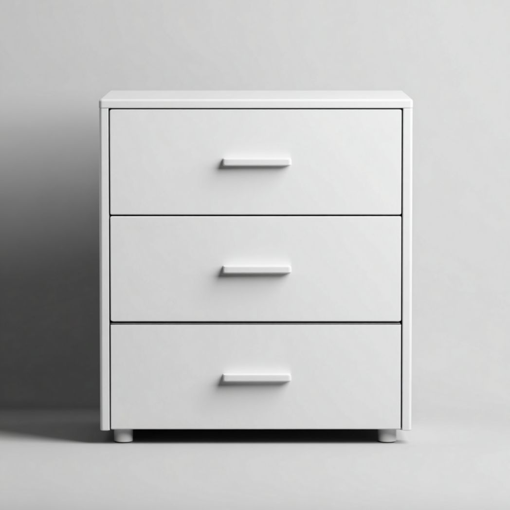 Commode blanche à trois tiroirs avec petits pieds