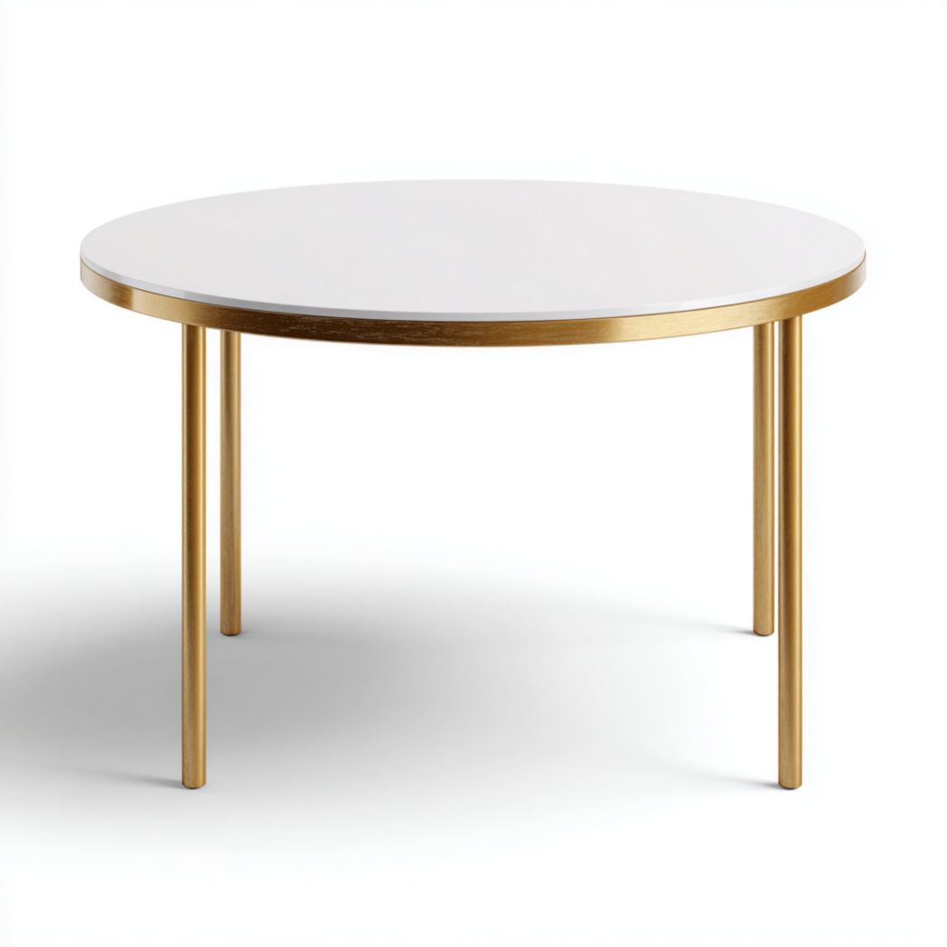 Table basse ronde avec plateau blanc et pieds métalliques dorés