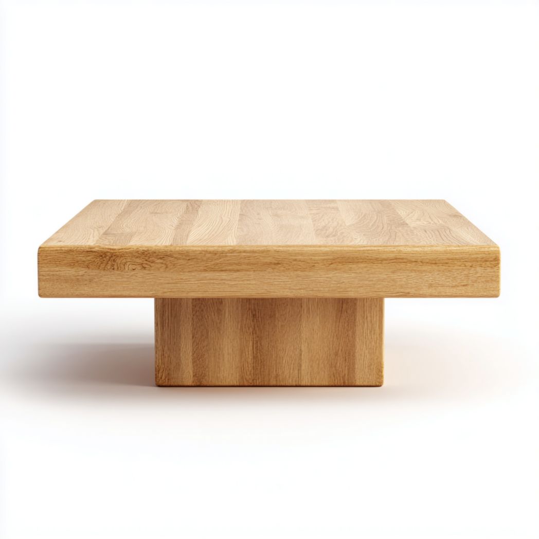 Table basse carrée en bois massif brun clair avec base fermée