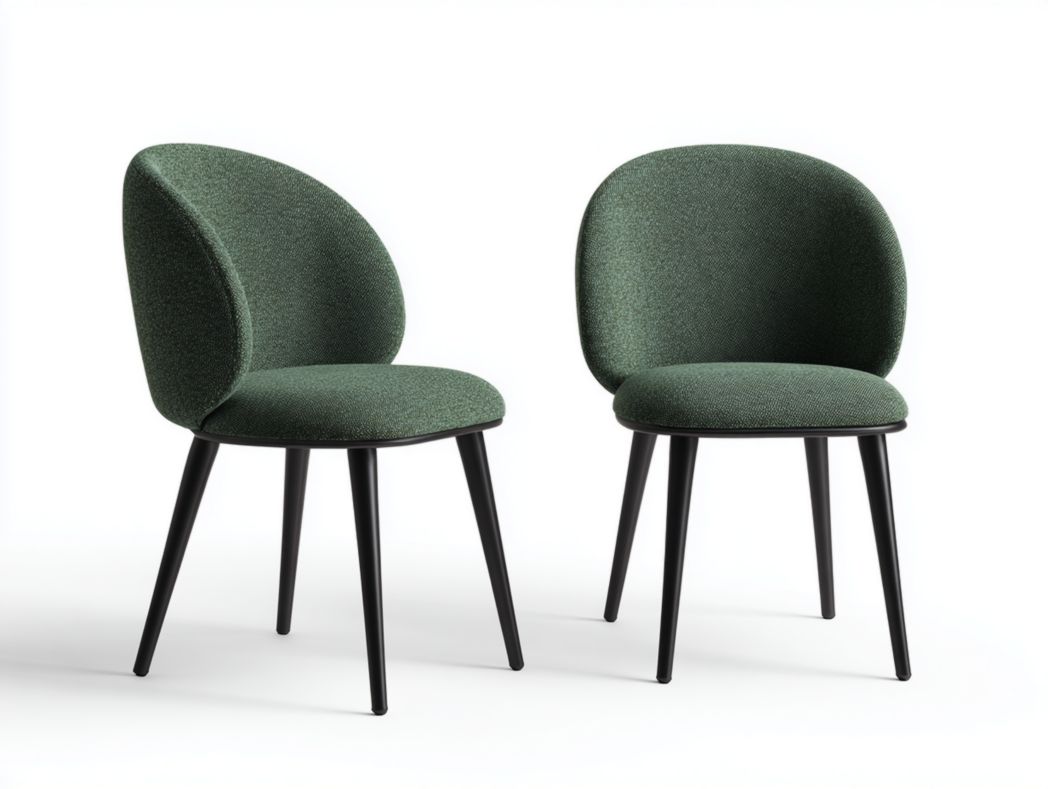 Lot de 2 chaises de salle à manger en tissu polyester vert foncé avec pieds en métal noir