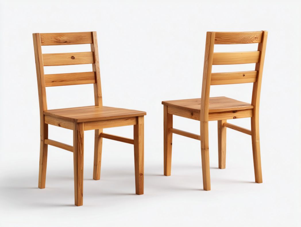 Lot de 2 chaises en bois marron clair à dossier à lattes horizontales