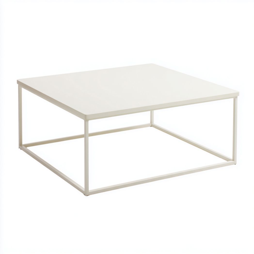 Table basse carrée couleur blanc cassé en métal et panneau MDF