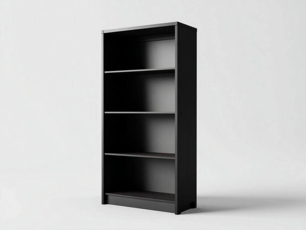 Bibliothèque verticale à quatre niveaux en panneau de particules noir