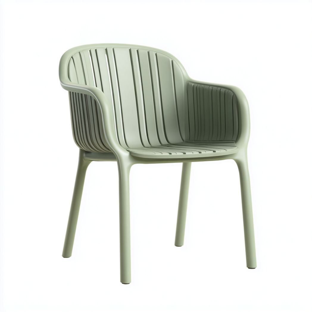 Chaise en plastique vert clair à accoudoirs et design à rayures