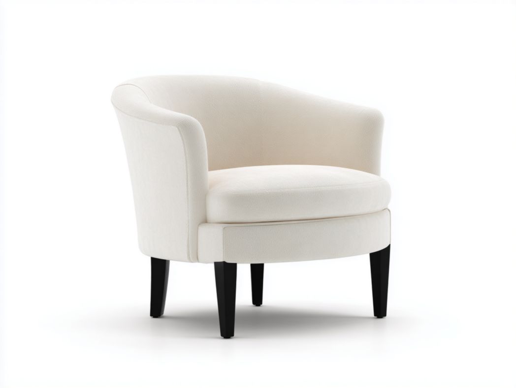 Fauteuil en velours blanc cassé avec dossier arrondi et pieds en bois noir