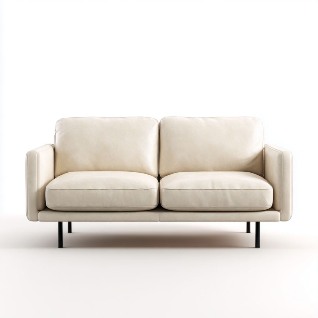 Canapé 2 places beige en cuir synthétique avec pieds en métal