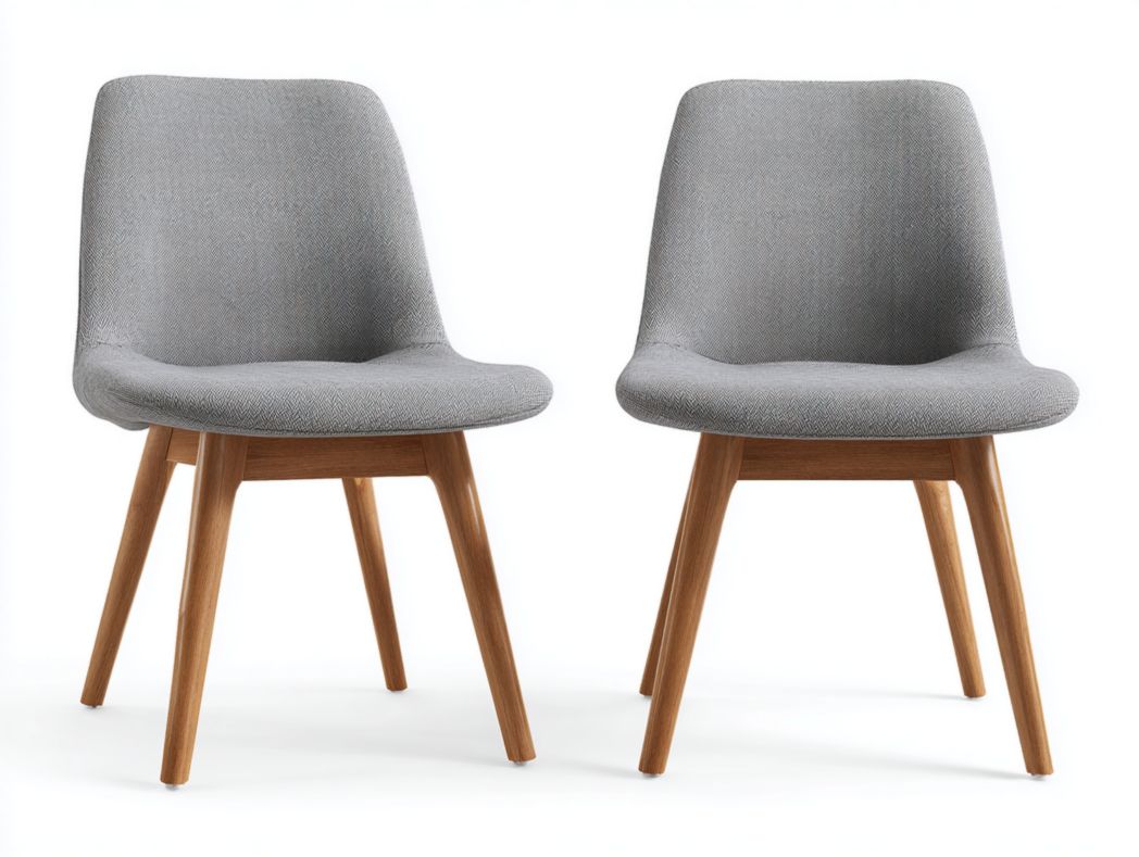 Lot de 2 chaises de salle à manger en tissu mélangé gris avec pieds en bois brun