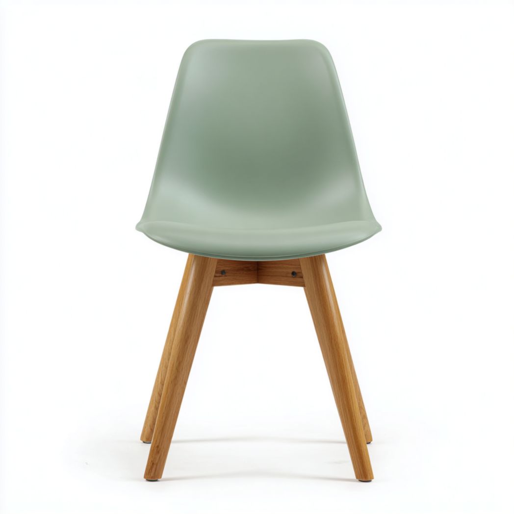 Chaise en plastique vert clair avec pieds en bois brun clair