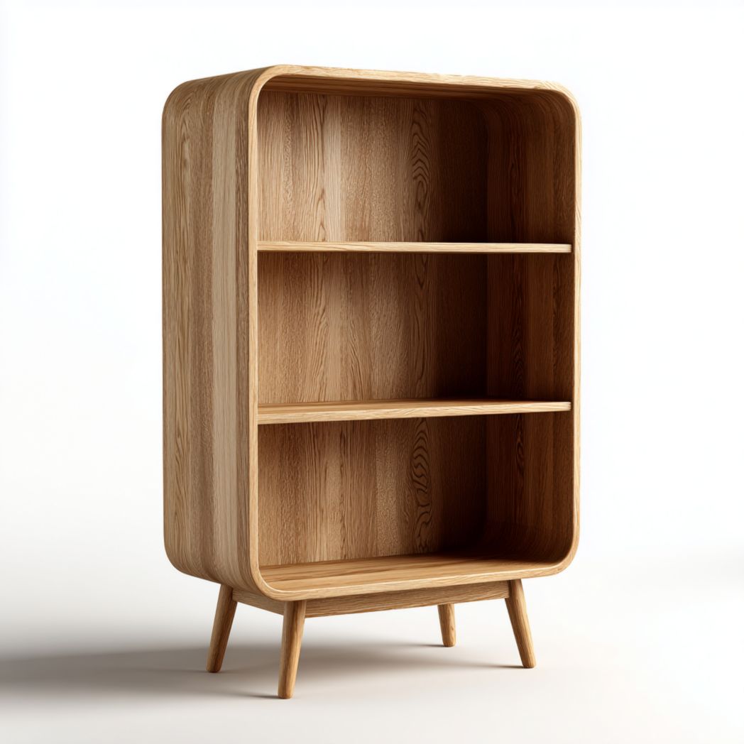 Bibliothèque arrondie à trois niveaux en panneau de particules brun clair