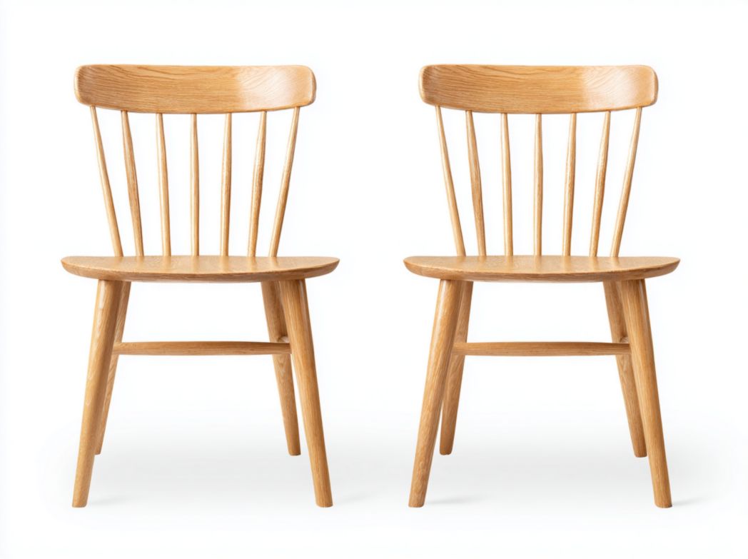 Lot de 2 chaises en bois brun clair à dossier à barreaux ronds