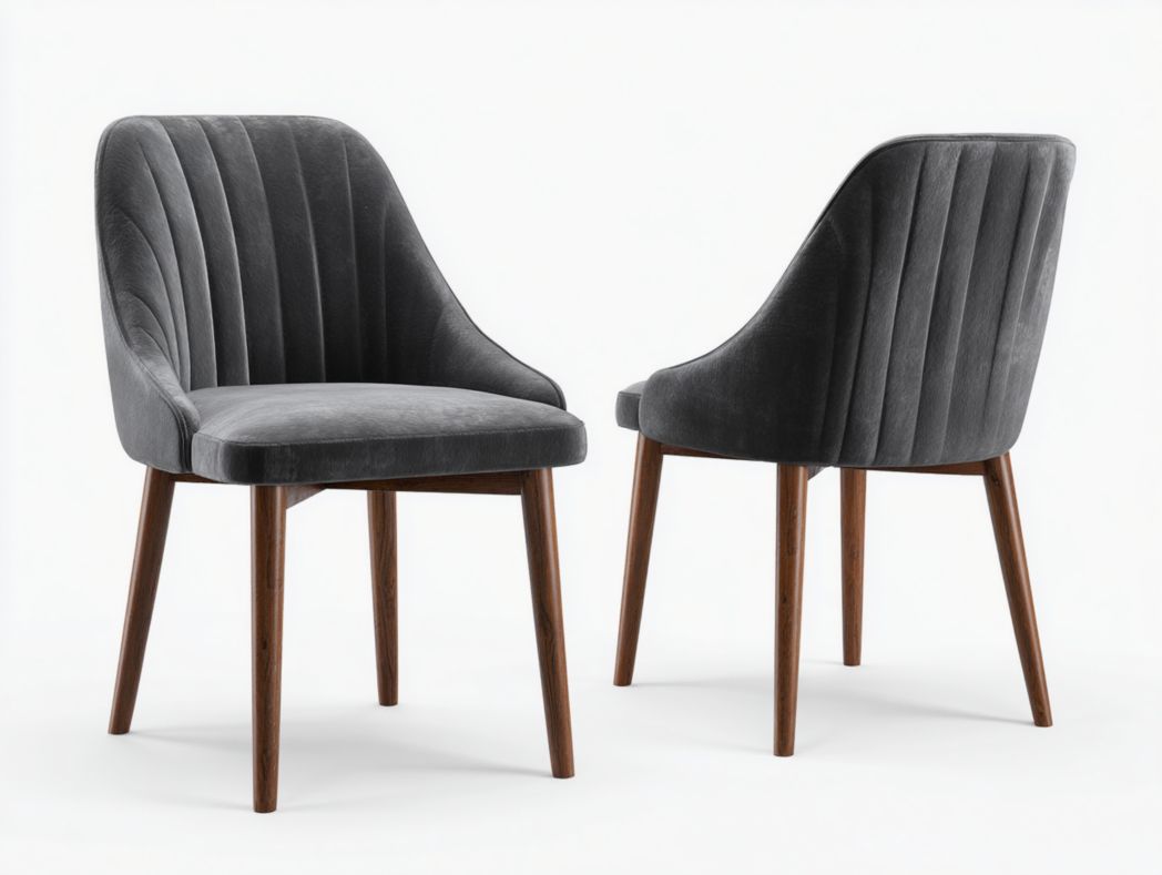 Lot de 2 chaises en velours gris foncé avec pieds en bois brun foncé