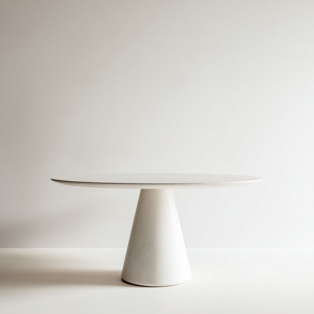Table basse ronde blanc cassé avec base conique