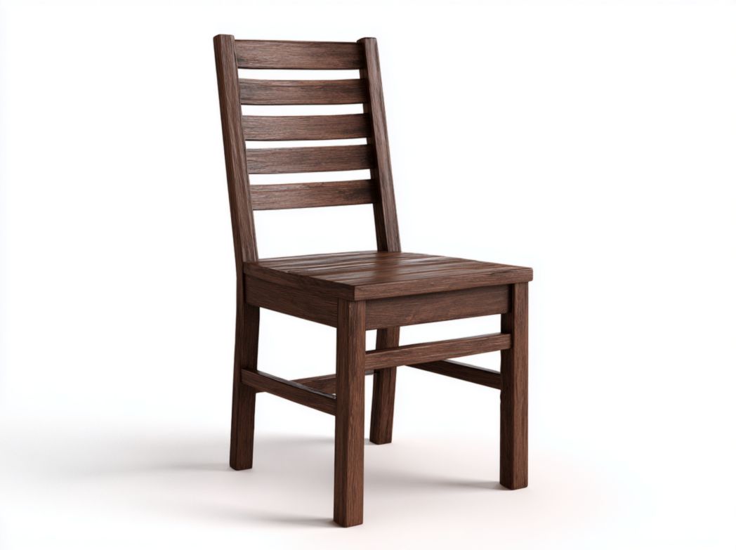 Chaise en bois brun foncé à dossier à lattes horizontales
