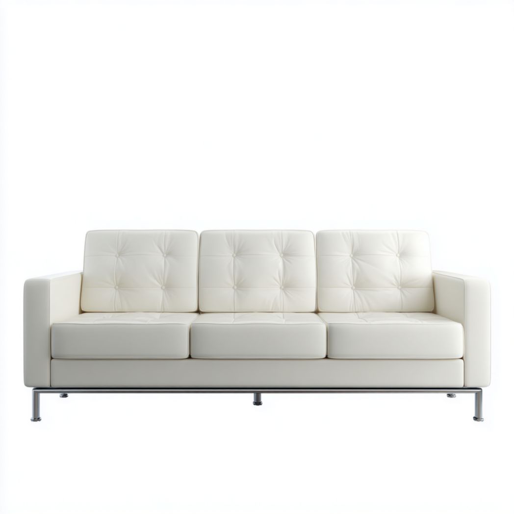 Canapé 3 places en cuir synthétique blanc à dossier capitonné avec pieds en métal