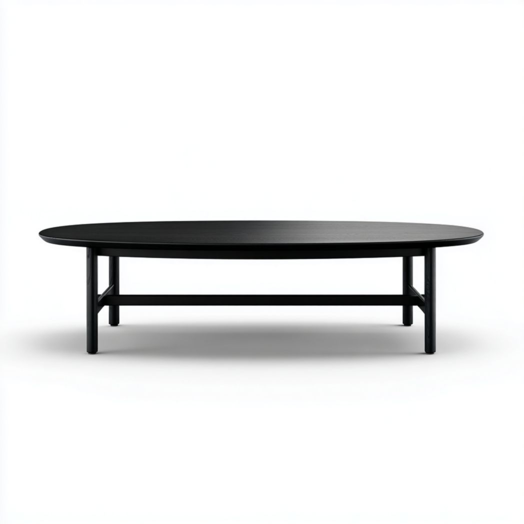 Table basse ovale en bois noir avec structure de soutien à barres transversales