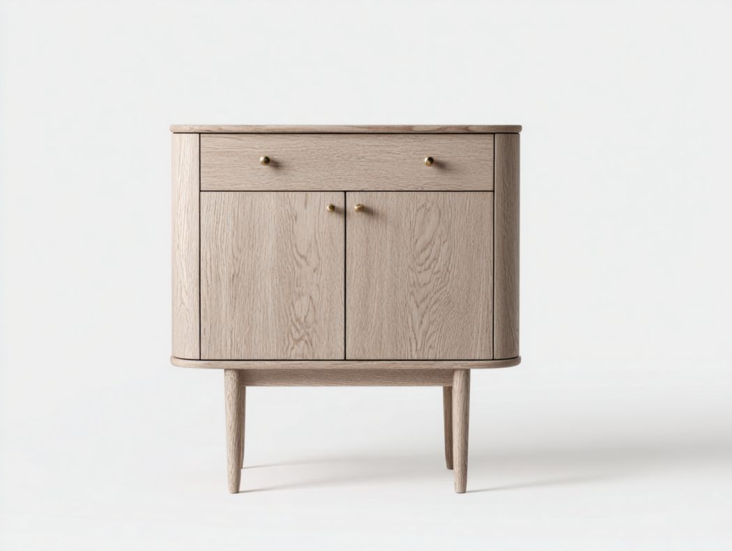 Meuble à chaussures brun gris clair avec un tiroir et poignées dorées