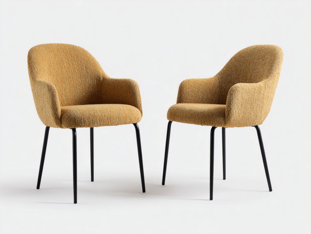 Lot de 2 chaises de salle à manger en tissu bouclé ocre avec pieds en métal noir