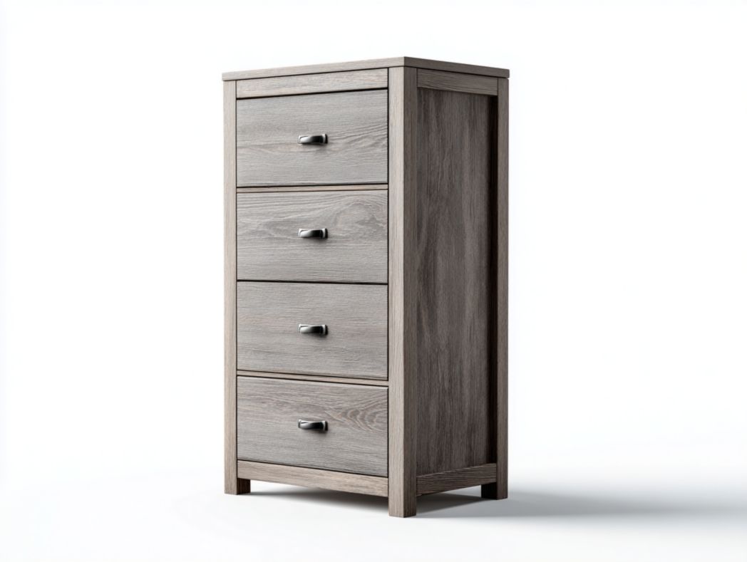 Meuble à chaussures gris à quatre niveaux avec poignées en métal argenté